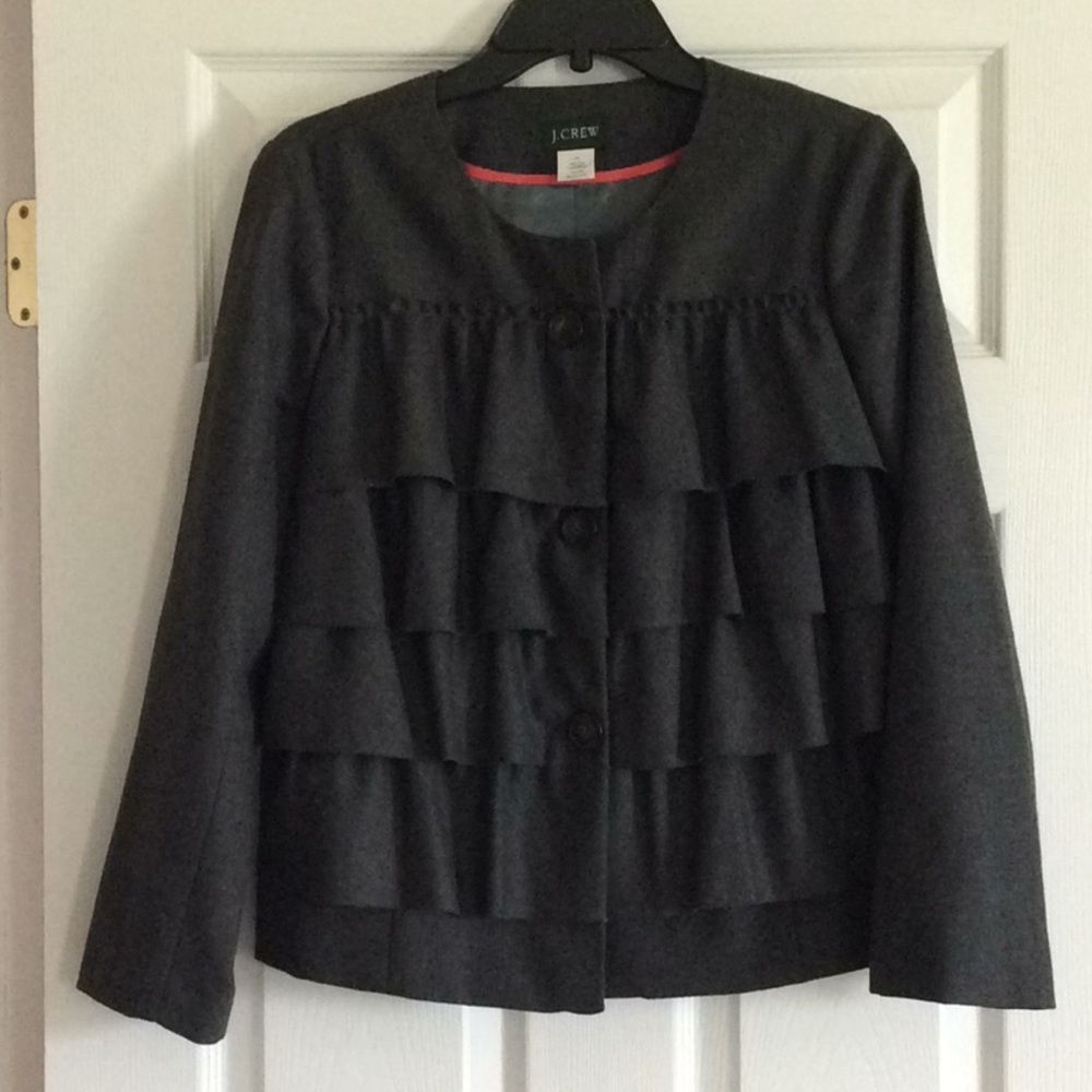 JCrew Grey Wool Ruffle Button Front Blazer